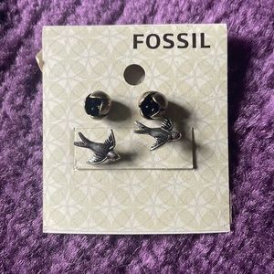 Fossil Brand Rose and Dove Earrings New Never Worn